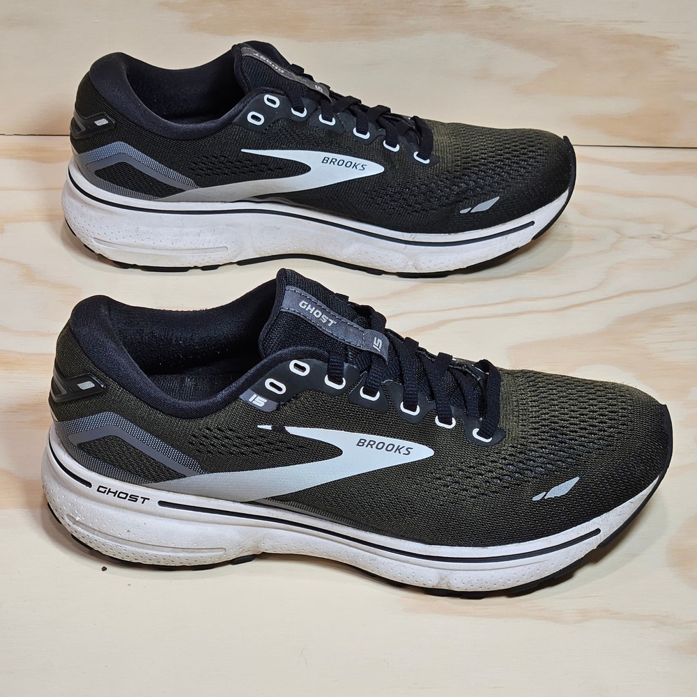 Brooks Ghost 15 Running Shoes Womens 9 Military Green Black White 1203801B012